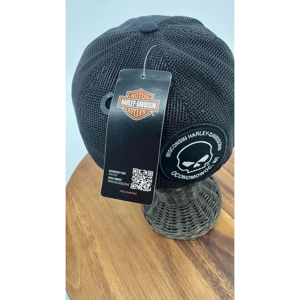 Harley-Davidson L Mens Willie G Skull Logo Curved Brim Mesh Trucker Cap Black